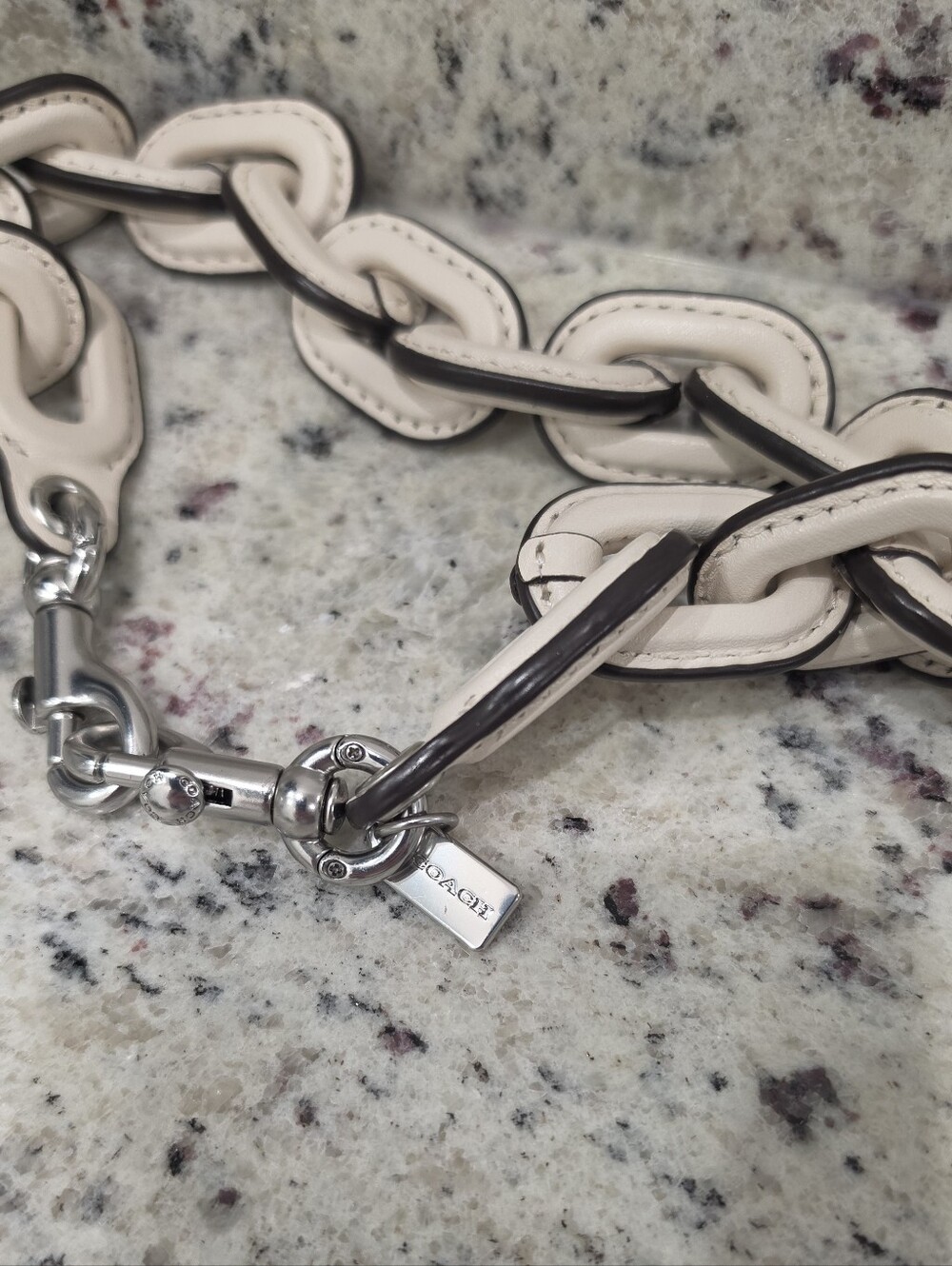 Coach White Chalk/Silver Short Leather Wrapped Chain Strap - Picture 3 of 4